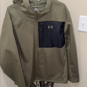 Under Armour Olive Hooded Performance Jacket with Black Chest Panel Storm